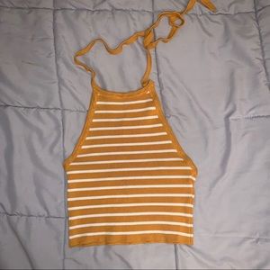 Forever 21 Gold & White Striped Halter Tie Top